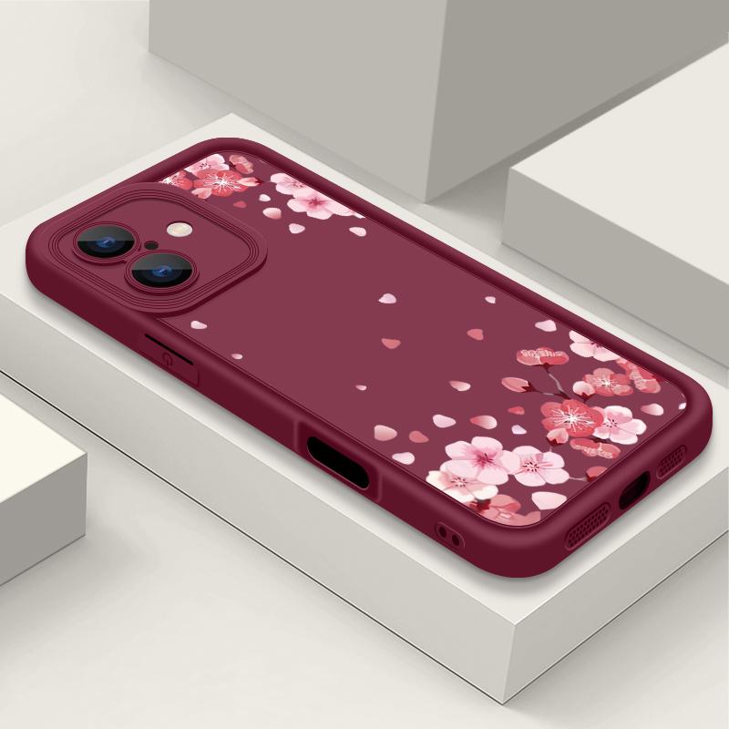 Противоударный чехол с розовым узором сакуры для iPhone 16 Pro Max 15 Plus 14 Pro 13 12 11 XS XR 8 7 TPU Мягкий Матовый Силиконовый Чехол для Телефона