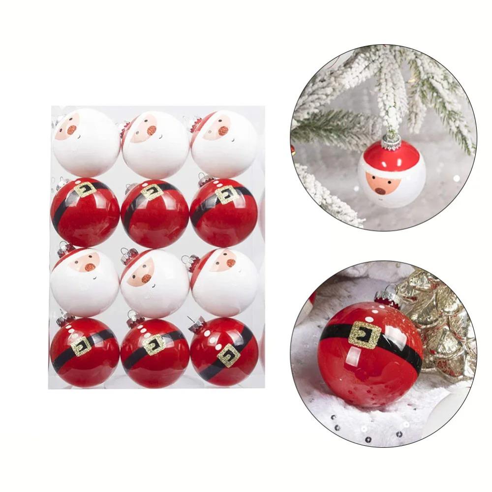 12pcs 6cm Painted Christmas Balls Pendant Red White Xmas Tree Pendants Holiday Festival Decor