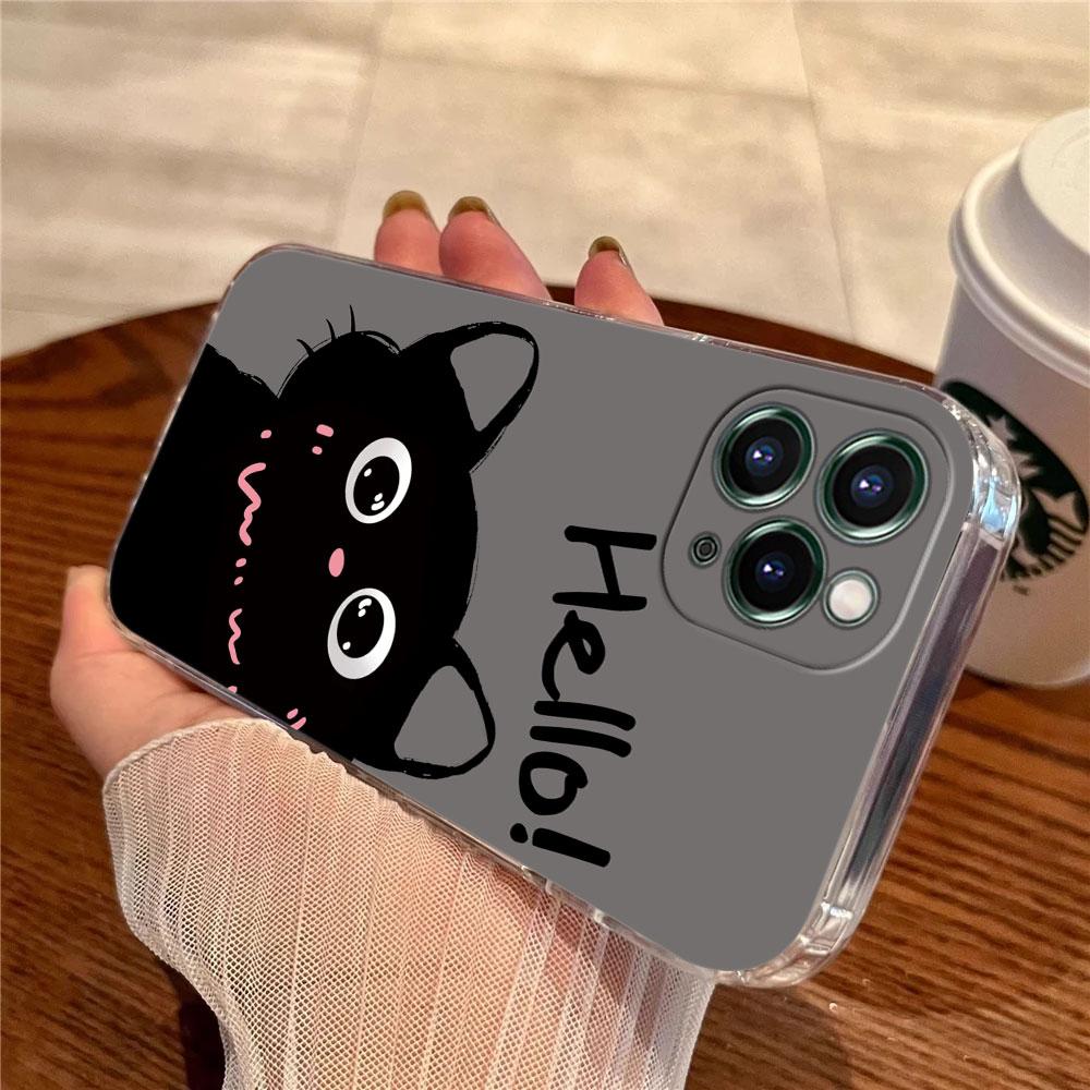 Милый кот Привет Чехол Для Apple iPhone 17 16 15 14 13 12 11 Pro Max 16 Plus 16E 17Air 17Pro Чехол для телефона Силиконовый Funda Черные коты