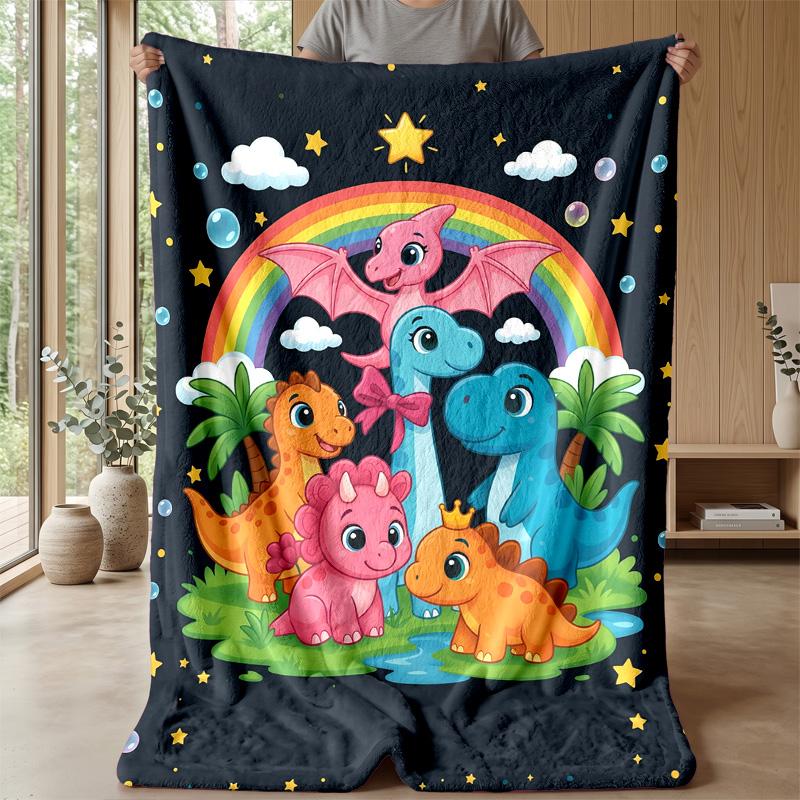 Dinosaur Floral Pattern blanket Personalized Name Flannel Blanket Soft Cozy Plush Throw for Sofa Bed Lightweight Home Decor