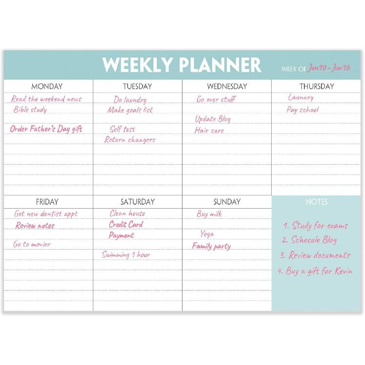 Weekly Planner Notepad - Tear Off Planning Pad with Daily Schedule & Calendar, 52 Sheets, 100gsm Paper, Undated Weekly To Do List Notepad, 10x7 in