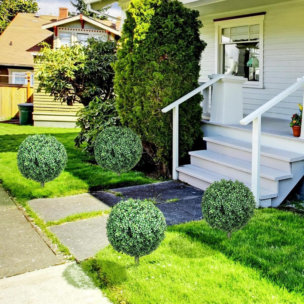 Artificial Topiary Ball Plant with Ground Stake Realistic Plastic Leaves Durable Outdoor Decorative Garden Ornament for Lawn Patio