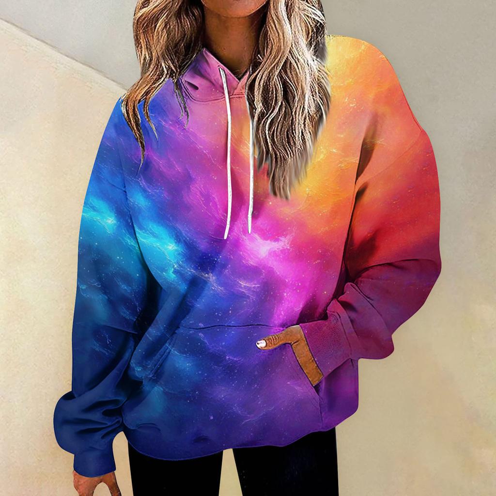 Felpe girocollo casual versatili quotidiane alla moda da donna Felpe con stampa patchwork sfumata a maniche lunghe giornaliere grafiche