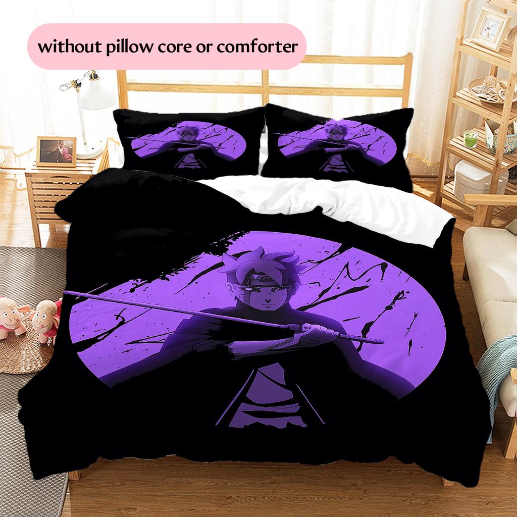 Постельное белье с узором из аниме Наруто, Домашний декор, Подарок на день рождения (1 пододеяльник + 2 наволочки, без наполнителя)