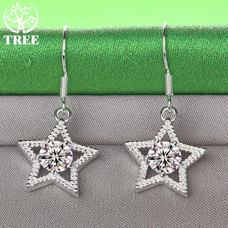 ALITREE 925 Sterling Silver Star Zircon Crystal Drop Earrings For Women Party Birthday Engagement Wedding Fashion Fine Jewelry
