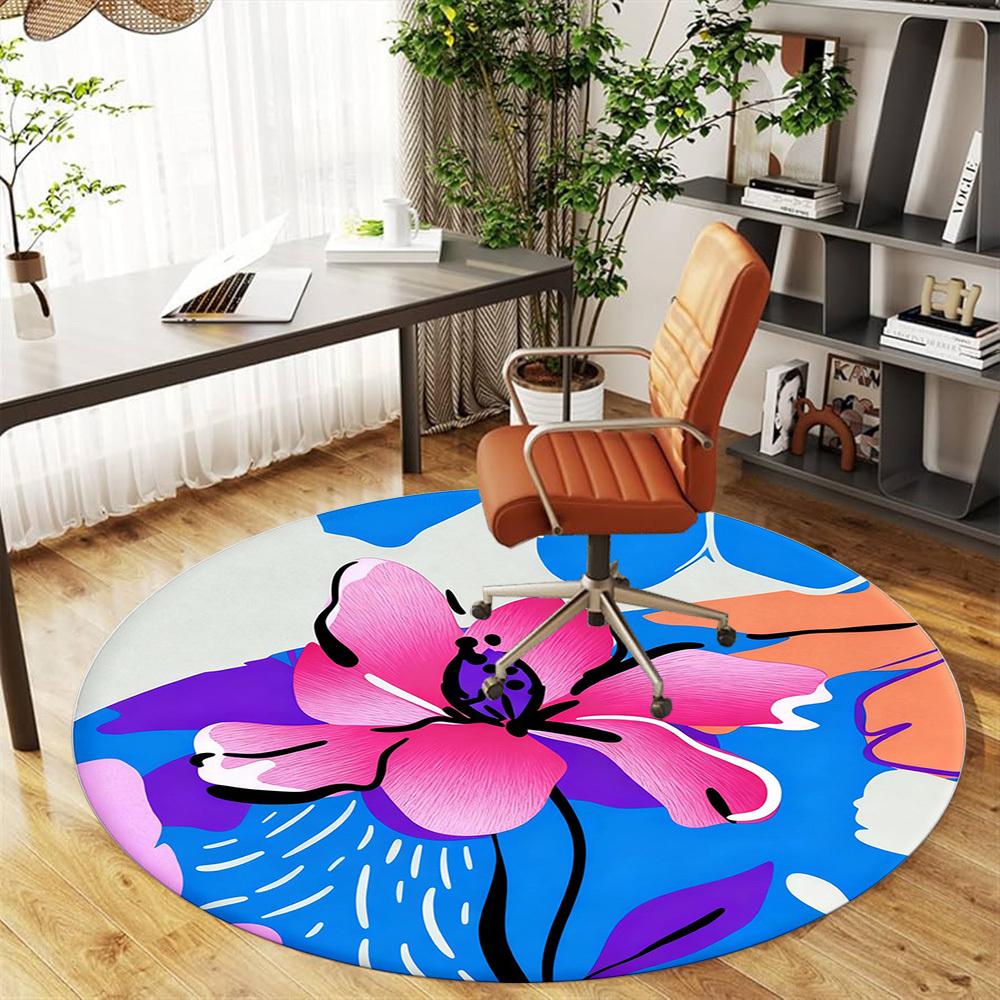 1pc Flower Pattern Round Chair mat office Area Rug - Non-Slip, Floor Mat for Office, Bedroom, Ideal home decor gift p0105061