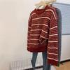 Красный полосатый пуловер с круглым вырезом, носить свитер навыворот, женский ленивый стиль, высококлассный утолщенный, осенне-зимний дизайнерский топ