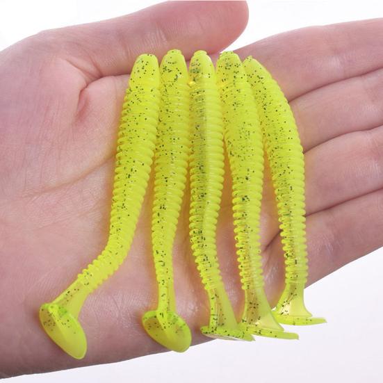 10/30/50Pcs Fishing Lures Soft Baits with T-Tail Vibrant Color Tear-Resistant Reusable Flexible Soft Artificial Lures Fake Baits