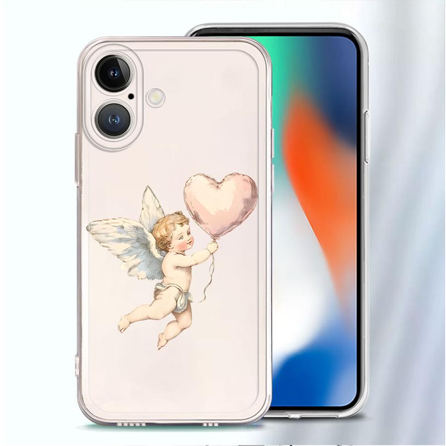 Мягкий чехол-бампер 'Ангел Малыш' для iPhone 17 Pro Max 13 Pro 15 16 XR 11 12 Mini XS Max Air 7 8 14 Plus