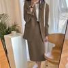 2Pcs/Set Women Suit Set Lapel Long Sleeve Flap Pockets Suit Coat High Waist Midi Skirt Set Solid Color Office Lady Suit Workwear