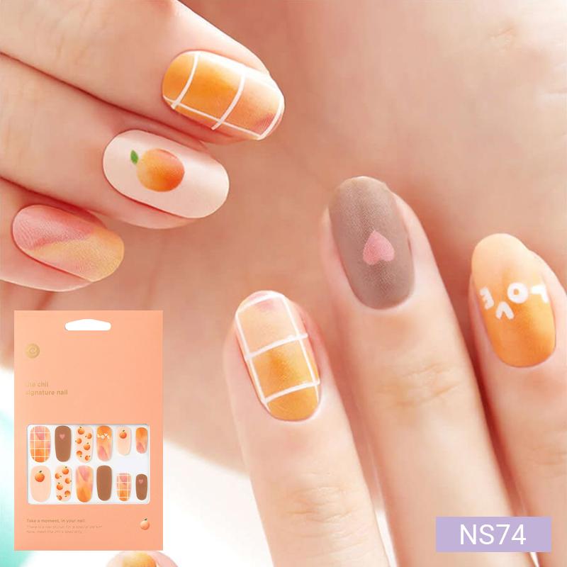 Теплые тона наклейки для ногтей 24 шт. | Самоклеящиеся полоски, Микс карамели и клетки, Быстрый 5-минутный маникюр