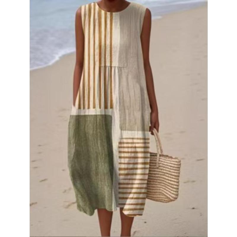 LYRIA 3D Print Roundneck Lightweight Dress Sleeveless Summer Beach Dress Casual Fashion A-Line Dress Women Elegant Floral Dresses