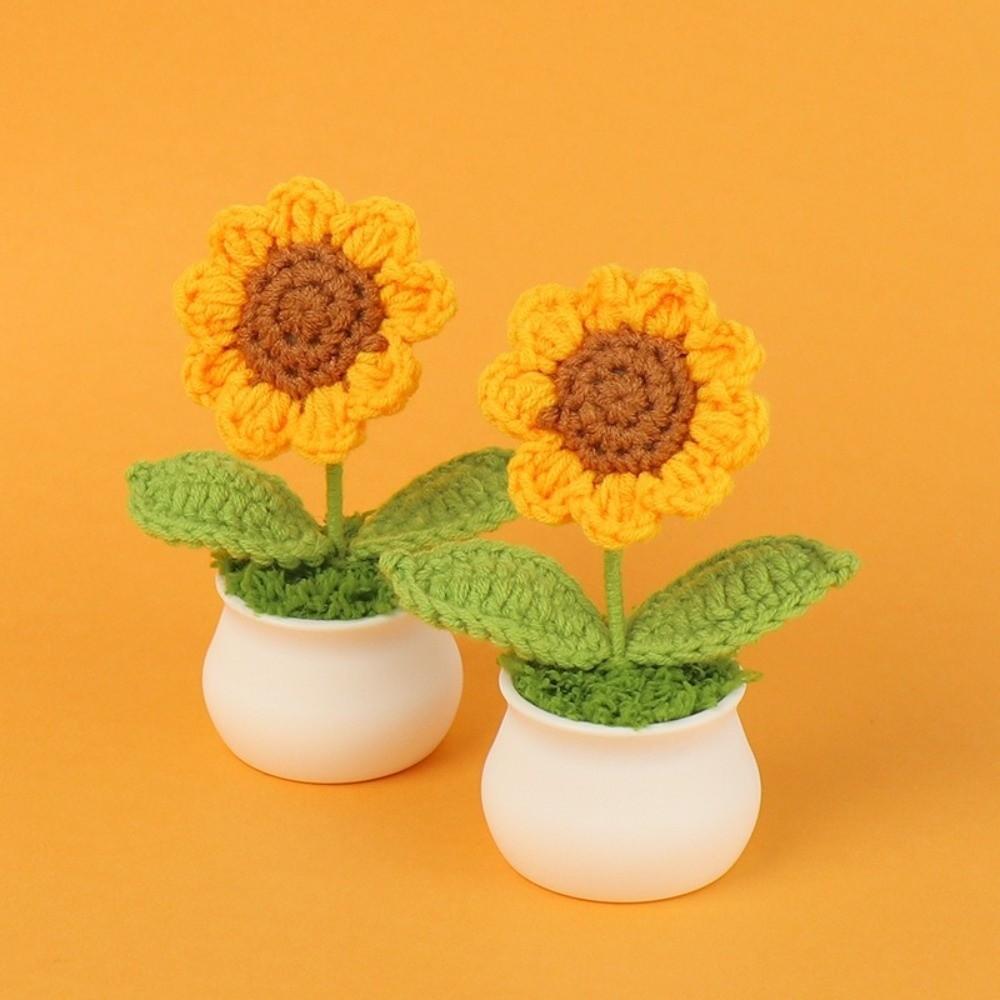 Hand Knitted Crochet Flower Doll Potted Plant Handmade Sunflower Potato Doll Artificial Flower Forget-me-not Wool Knitting Doll