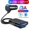 3.1A Car Charger Fast Charging 4 Ports Quick Charger 5.6ft Extension Cable for Smartphone Tablet Power Adapter