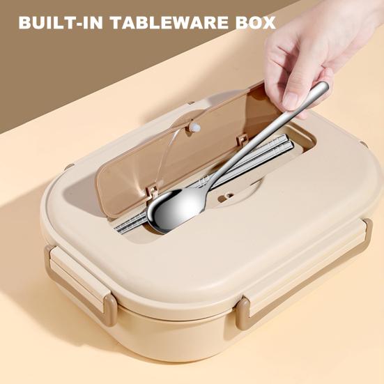 Изолированный ланч-бокс с отделениями, легко моющийся контейнер из нержавеющей стали для ланча, многоразовый ланч-бокс с посудой для взрослых и детей