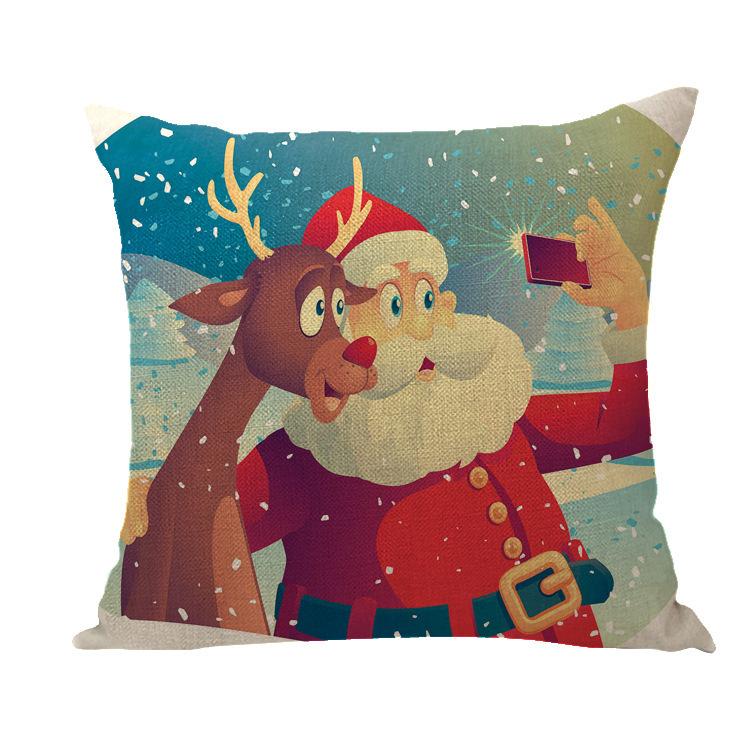 Santa Claus Pillowcase Decoration Cartoon Printing Christmas Cushion Cover Home Christmas Ornament Linen Pillowcase