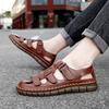 Новые Мужские Кожаные Сандалии Модные Дышащие Повседневная Обувь Мужская Мягкая Подошва Уличные Пляжные Сандалии Римские Шлепанцы Большой Размер 47
