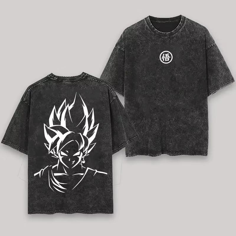 Anime Dragon Ball Cosplay Washed TShirt Cotton Short Sleeve Top Casual Sports Fitness TShirt Mens Harajuku Clothing