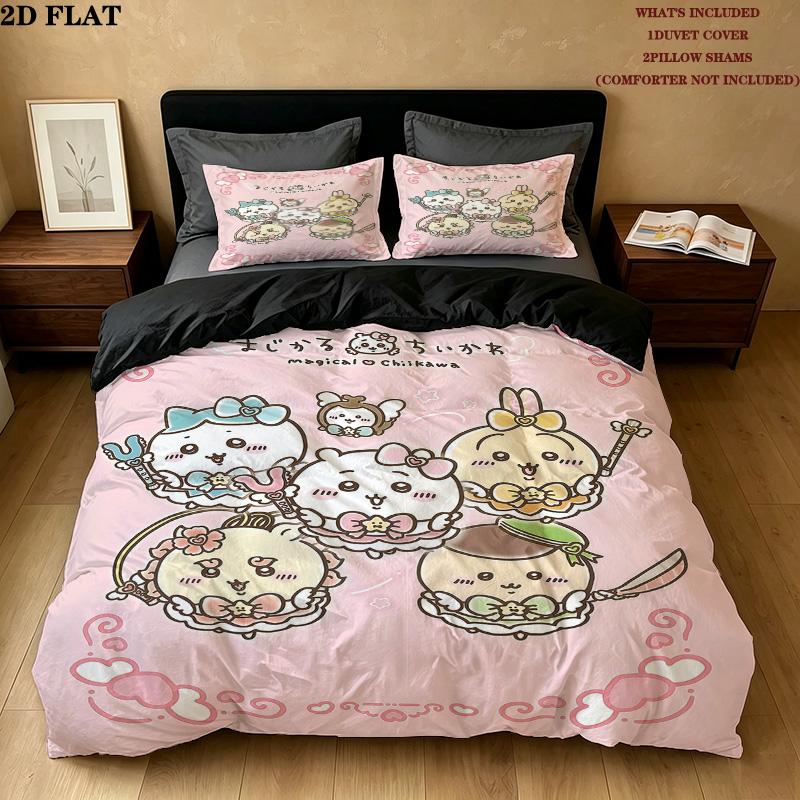 Chiikawa Pattern Bedding Quilt Set Quilt Cover Pillowcase Home Birthday Gift(1 * duvet cover + 2 * pillowcase, without core)