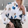 2023 Autumn Loose Flower Print Blouse Women Vintage Casual Long Lantern Shirts For Women Fashion Stand Neck Elegant Tops 28993