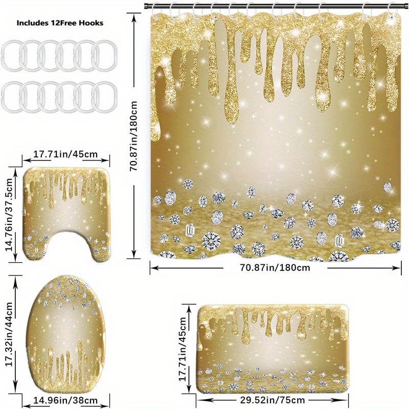 1/4 шт. Роскошный золотой цветочный водонепроницаемый комплект занавесок для душа, декоративный набор для ванной комнаты, нескользящий коврик для унитаза, коврик для ванной и 12 крючков