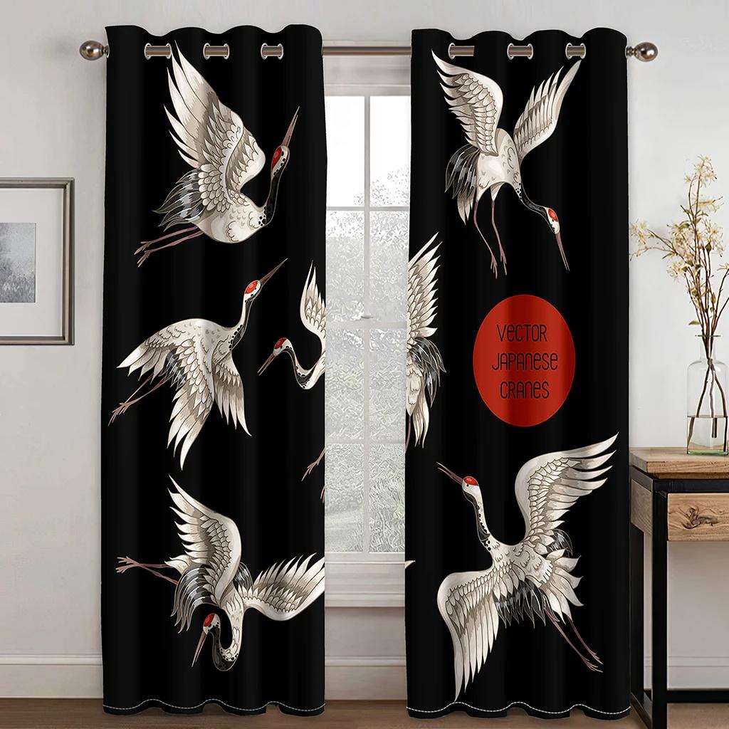 Japanese Beautiful Crane Sun Wave Mountain Cloud High Shading Drape Bedroom Space Space Living Room Hotel Window Opening Curtain 2 Panels Blackout