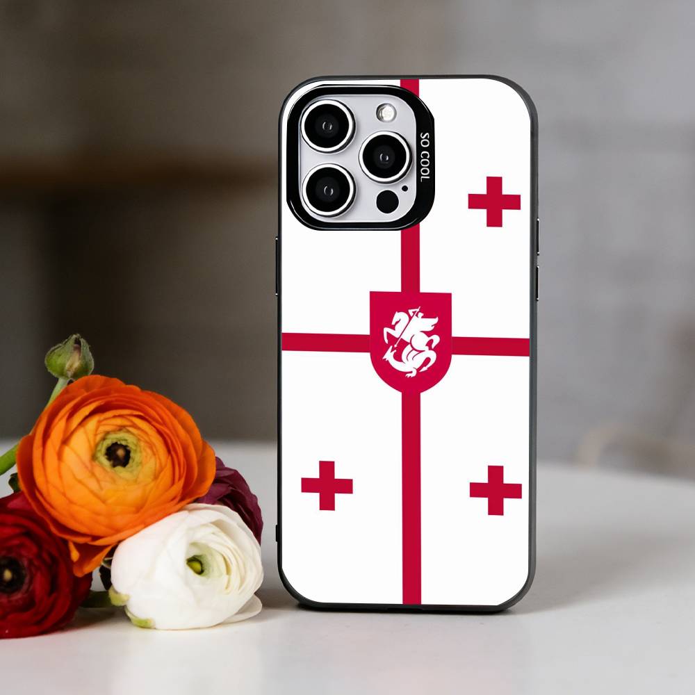 Чехол для телефона с флагом Грузии для iPhone 17,16,15,14,13,12,11 Plus,Pro Max,XS,Красочный серебряный чехол для телефона Funda Cover