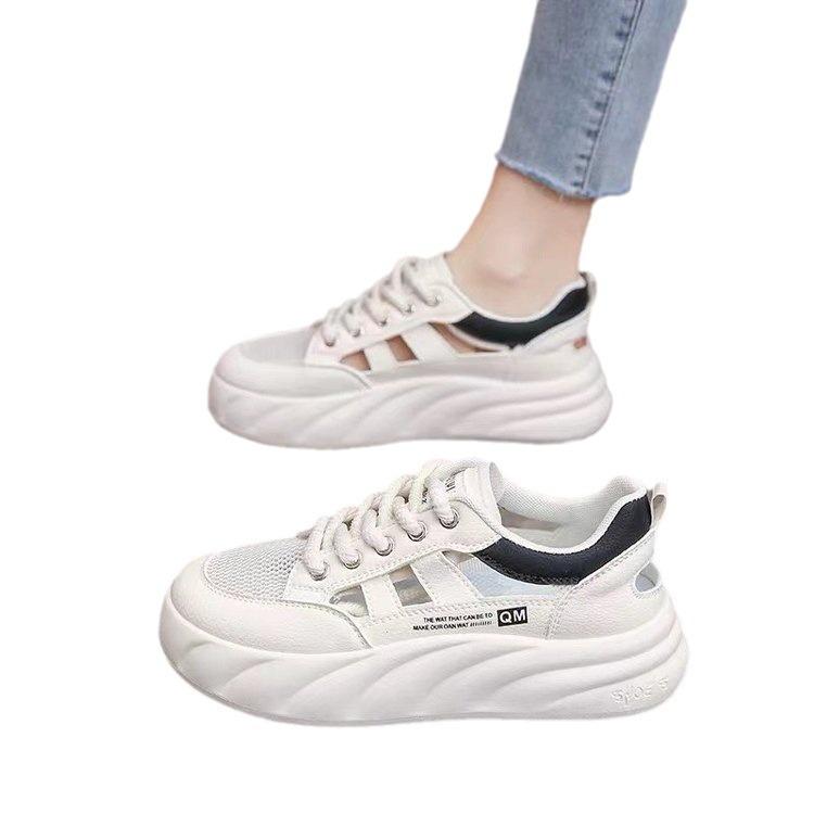 Сетчатые дышащие сетчатые туфли женские летние 2024 тонкие полые маленькие белые туфли толстая подошва усиливающая ниша универсальные студенческие туфли для сноуборда