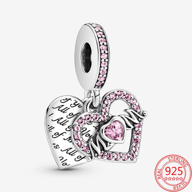 Real 925 Sterling Silver Beaded Best Friend Heart and Key Charm Fit Original Fashion Bracelet Diy Woman 'S Jewelry Gift Making