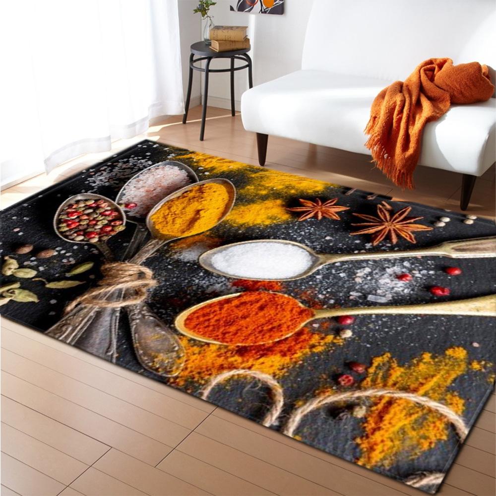 Seasoning Living Room Area Rug Home Decor Food Spice Carpet Bedroom Rug for Boys Tableware Floor Mat Soft Kitchen Rug Doormat