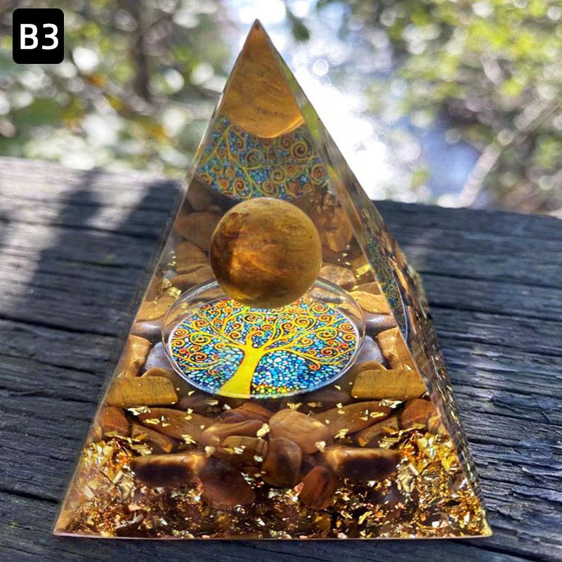 Волшебная пирамида из оргонита, 60 мм, хрустальная сфера из аметиста с синим кварцем, натуральный кристаллический камень, оргон, энергия исцеления, Рейки