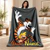 Calvin and Hobbes Custom Name Fleece Blanket Personalized Soft Cozy Throw Blanket Customized Gift for Birthday Christmas