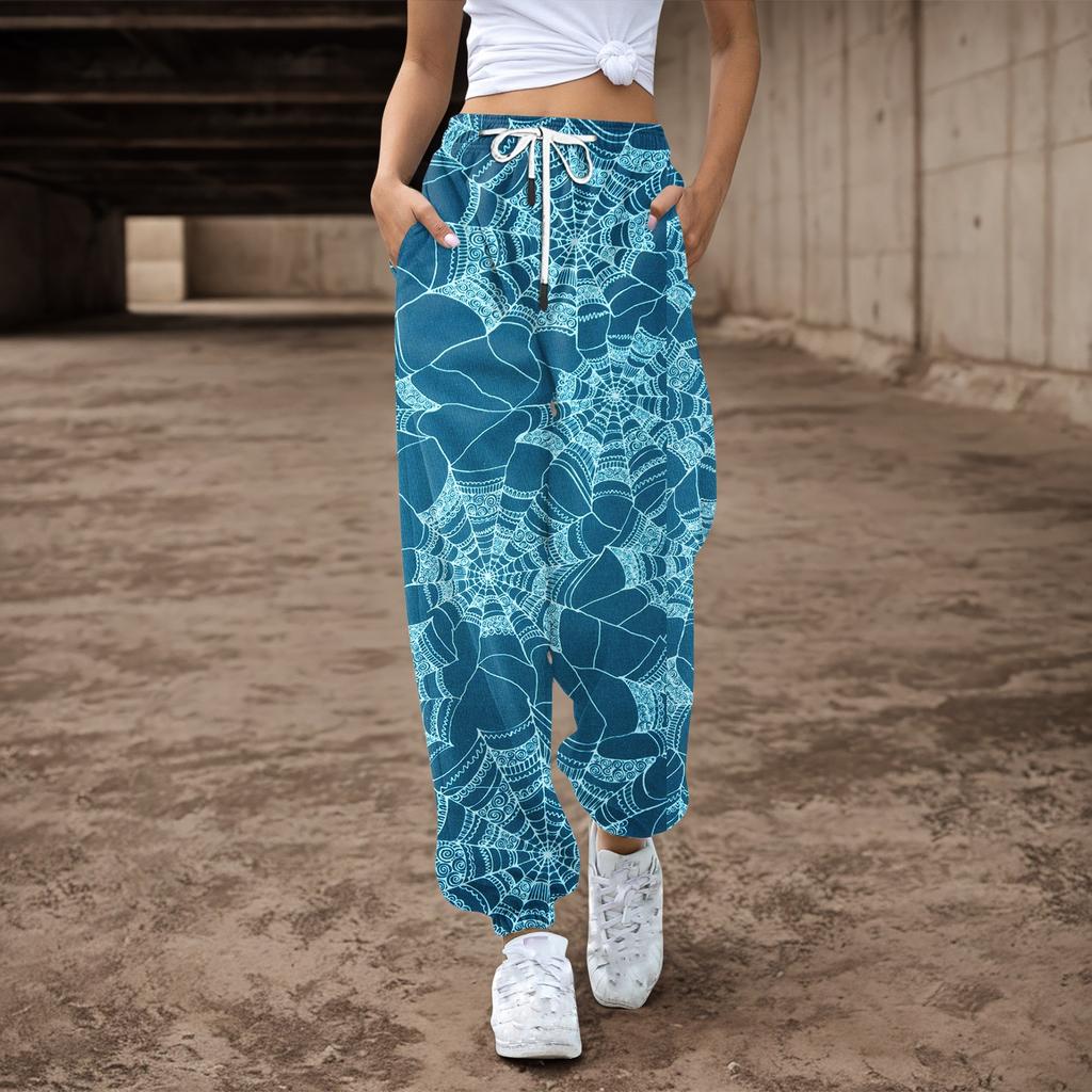 Женские спортивные штаны, мешковатые, с высокой талией, большие размеры, спортивные штаны с карманами, напечатанные брюки, брюки для женщин