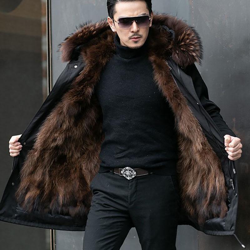 Мужская парка с подкладкой из цельного меха норки, новый зимний стиль, меховое пальто мехом к коже, имитация кашемира норки, средней длины