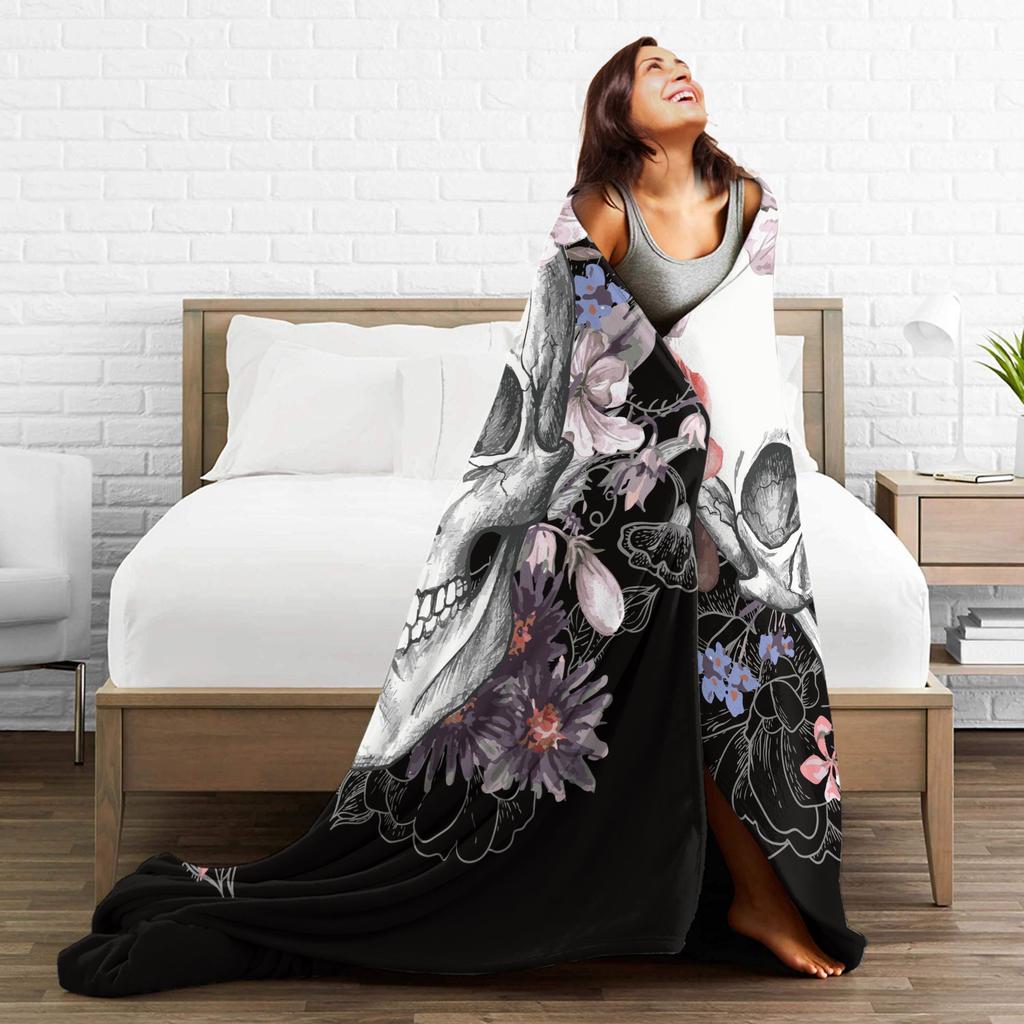 Floral Skull Vintage Blankets Day of the Dead Wool Awesome Soft Throw Blankets for Home All Season