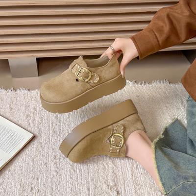 Модные Удобные Одинарные Туфли Женские Модные С Круглым Носком Замшевые Металлические С Ремешком Слипоны Нескользящие Платформенные Балетки