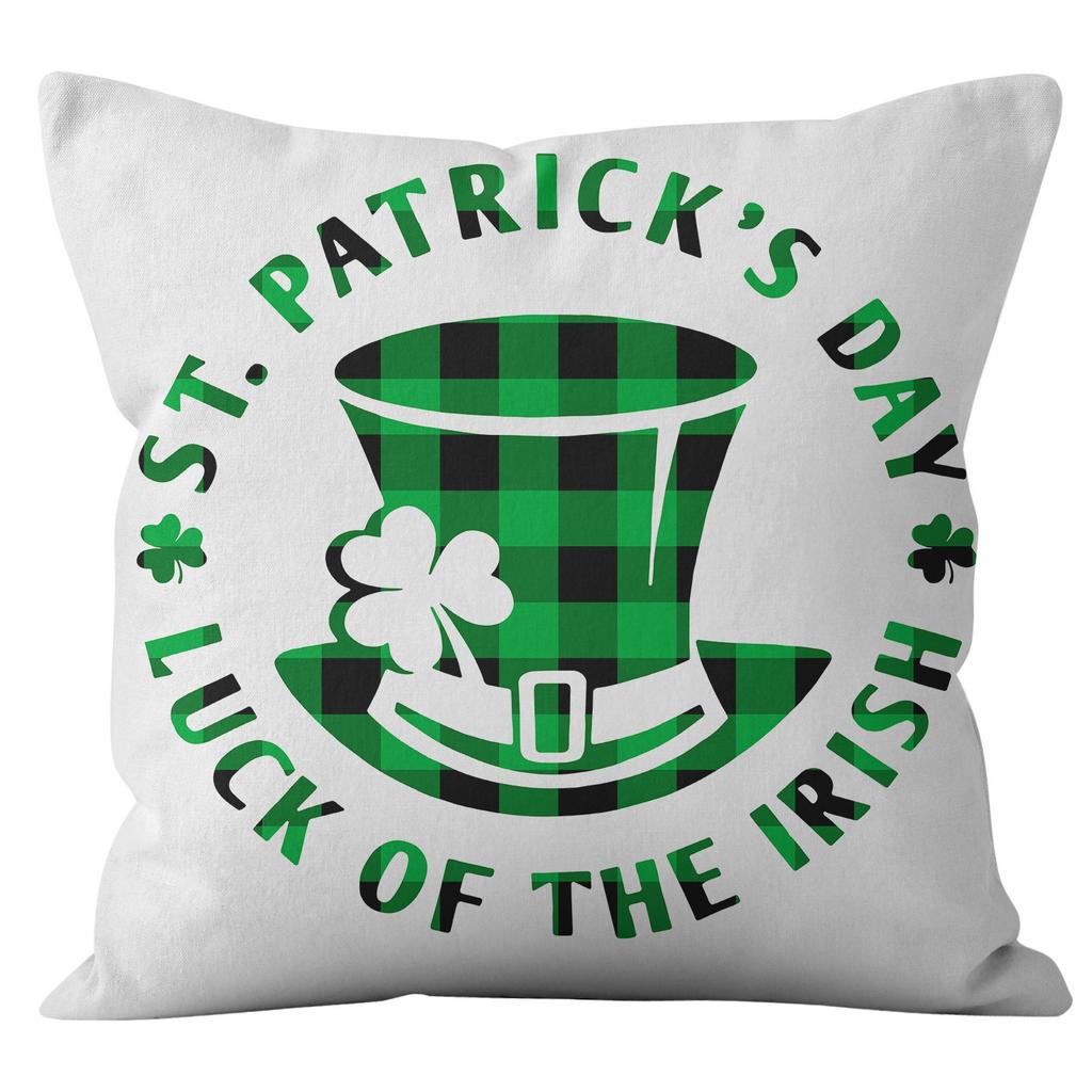 Home Cushion Cover St. Patrick's Day Pillowcase Four-leaf Clover Plaid Sofa Cushion Cover