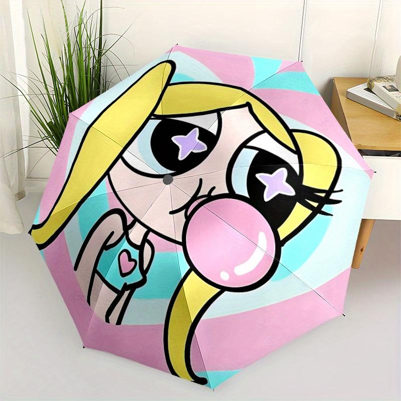 1pc Powerpuff Girls Automatic Folding Umbrella with 8-Rib Compact & Lightweight Design, Self-Opening/ Closing045