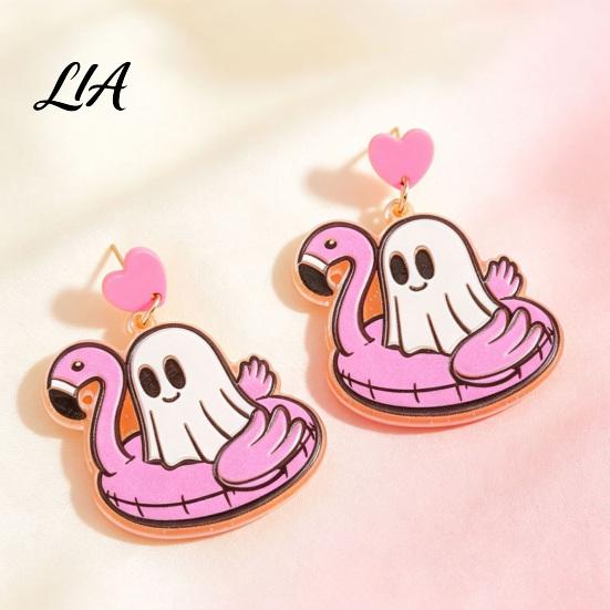 Fun Theme Party Earrings 1 Pair Summer Halloween Ghost for Women, Cute Versatile Daily Leisure Pool Float Dangle Drop Earrings, 2D Acrylic Holiday