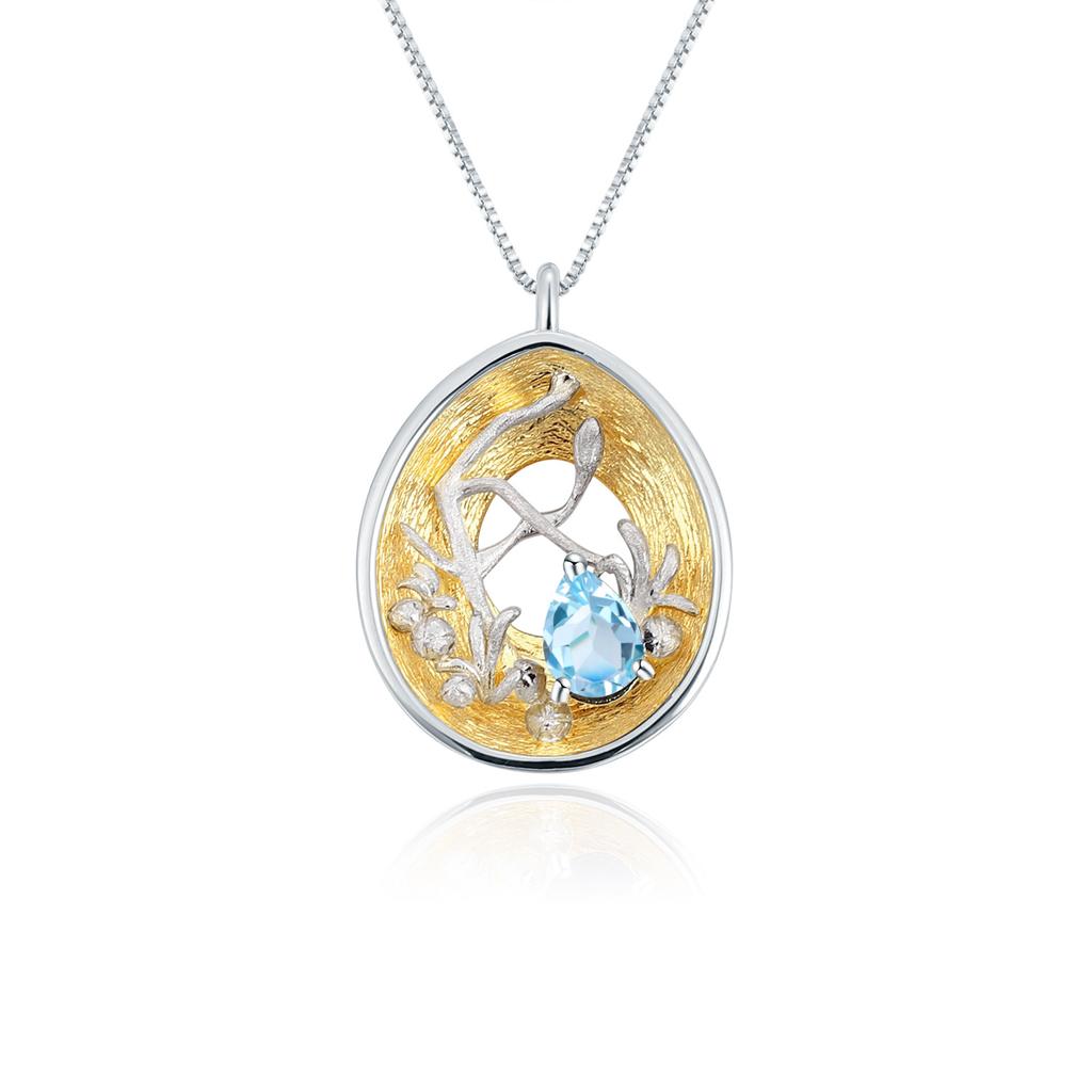 Original Designer Gemstone Pendant with Silver Chain Personalized Design S925 Silver Inlaid Natural Topaz Necklace Pendant