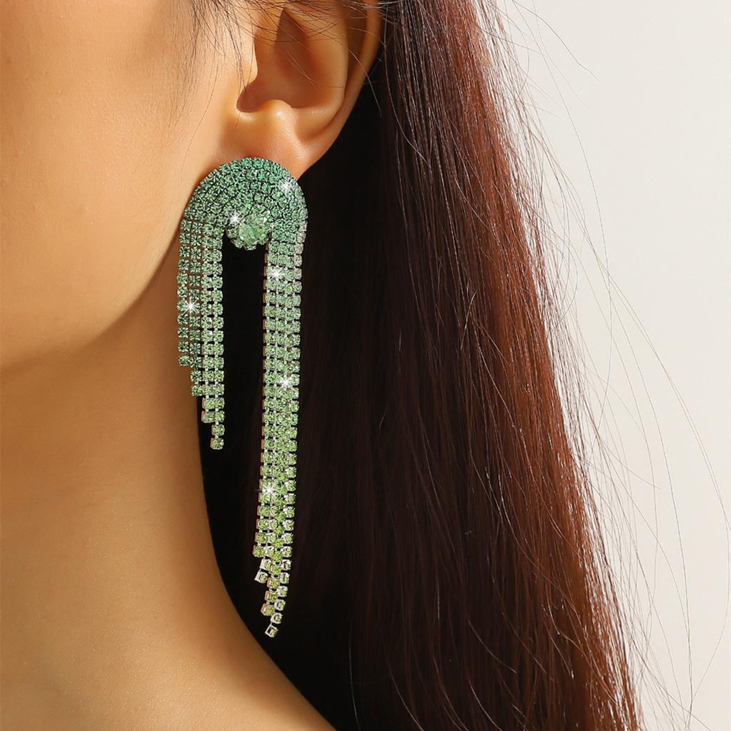 Sparkling Full Diamond Long Tassel Earrings Fashion Temperament Rhinestone Earrings Bridal Earrings Women's Earrings 1 Pair