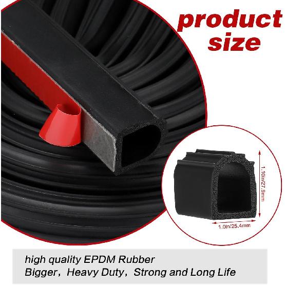 Rubber D Shape Door Seal Strip 1" RV Slide Out Seal Self Adhesive EPDM Rubber Heavy Duty Automotive Weather Stripping For Fill Gaps Apply To Car