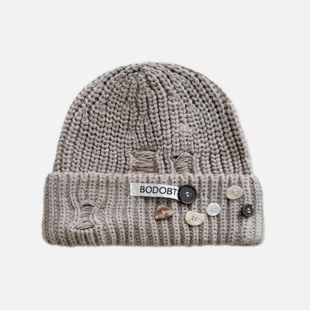 Осенне-зимняя вязаная шерстяная шапка мода Интернет знаменитости новый рваные пуговицы вязаный свитер шапка дорожная велосипедная шапка прилив