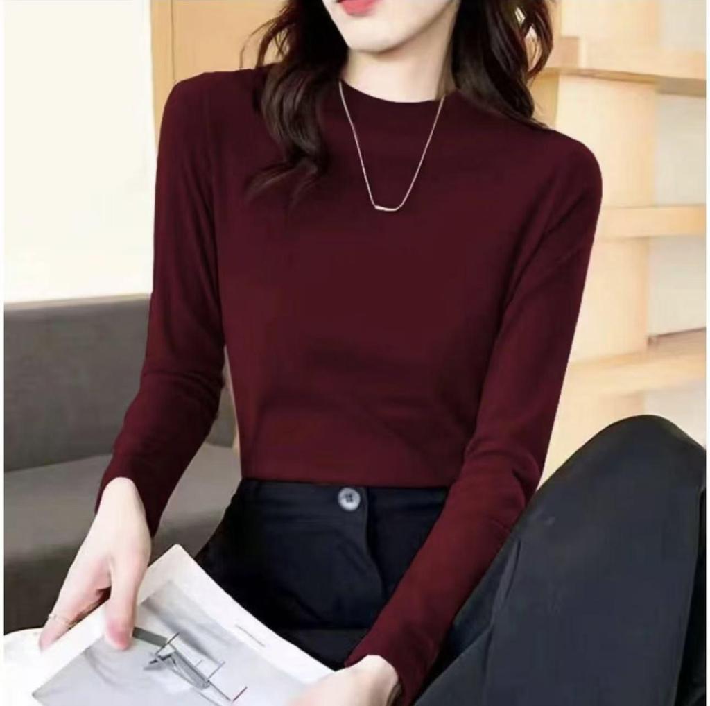 Женский облегающий топ с длинным рукавом и воротником-стойкой