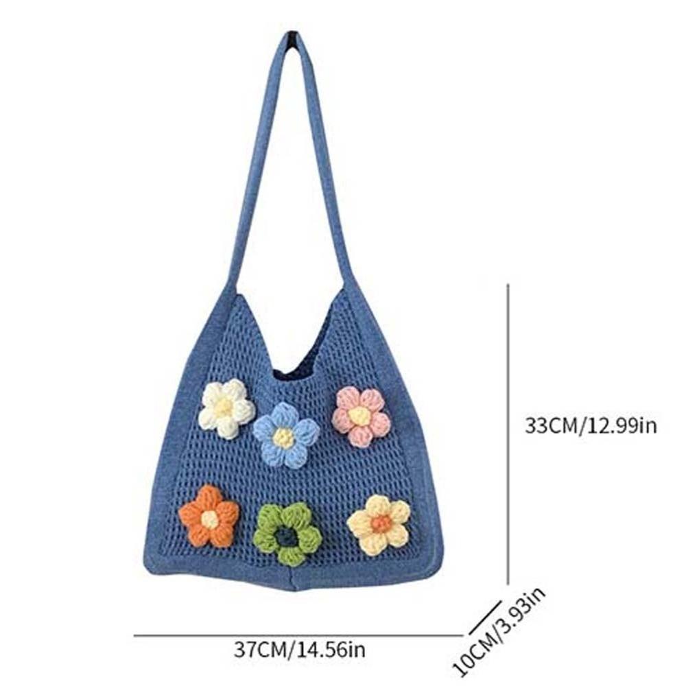 Breathable Knitted Tote Bag Sweet Seaside Vacation Handbag Trendy Crochet Shoulder Bag  Female