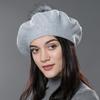Женский берет, вязаная шерстяная шапка с меховым помпоном, модная европейская и американская популярная шапка, осенне-зимняя теплая шерстяная шапка с защитой ушей