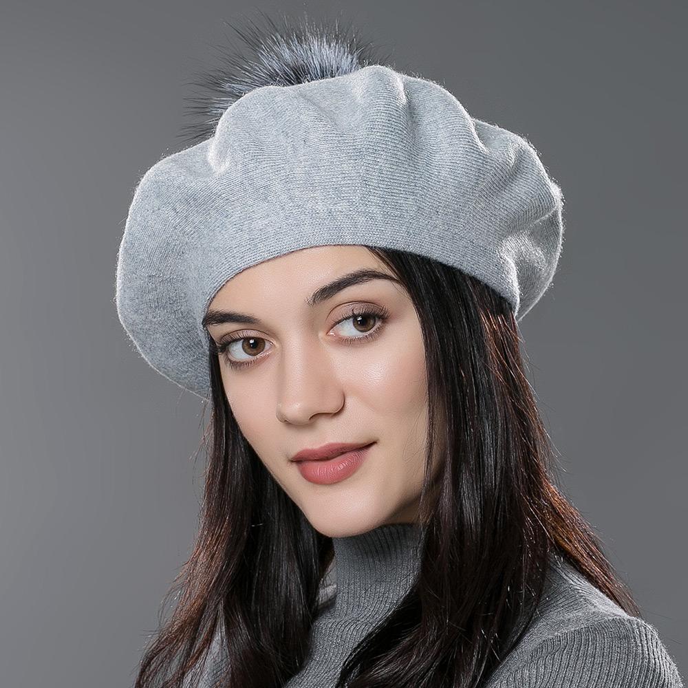 Женский берет, вязаная шерстяная шапка с меховым помпоном, модная европейская и американская популярная шапка, осенне-зимняя теплая шерстяная шапка с защитой ушей