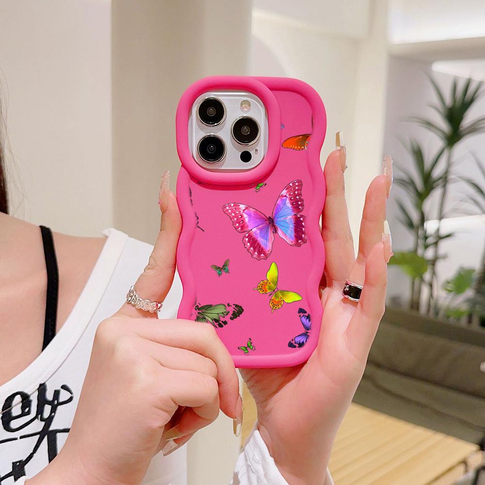 Чехлы для телефонов N76 Butterfly Macaron Wavy Edge для iPhone 16 Pro Max Samsung S24 Plus S23 Ultra A35 A54 A55 Xiaomi Redmi Note 13, противоударный чехол