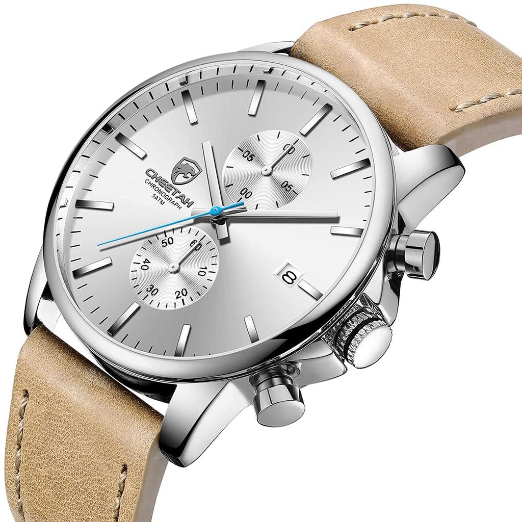 GOLDEN HOUR модные спортивные кварцевые часы с кожаным ремешком водонепроницаемый хронограф автоматическая дата в коричневых мужских часах, синие/красные стрелки, цвет черный,