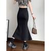 Black Mermaid Skirt With High Waist And Side Slit For Elegant Office Wear